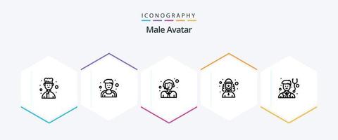 paquete de iconos de 25 líneas de avatar masculino que incluye . médico. logístico. doctor. hombre vector