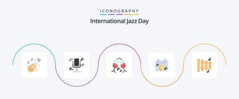 International Jazz Day Flat 5 Icon Pack Including music. custom. glass. saxophone. music vector