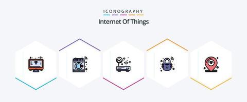 Internet Of Things 25 FilledLine icon pack including internet. secure. device. smart. house vector