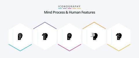 Mind Process And Human Features 25 Glyph icon pack including experience. disorder. head. autism. setting vector