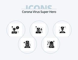 corona virus superhéroe glifo icono paquete 5 diseño de iconos. médico. farmacéutico. doctora. hospital. femenino vector