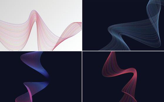 conjunto de 4 fondos vectoriales con patrones de ondas geométricas y líneas abstractas vector