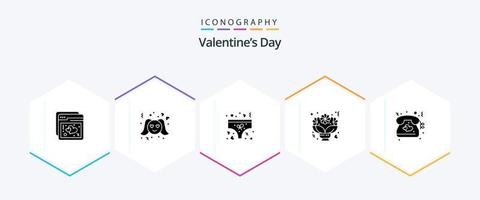 Valentines Day 25 Glyph icon pack including heart. romantic. clothing. love. bouquet vector