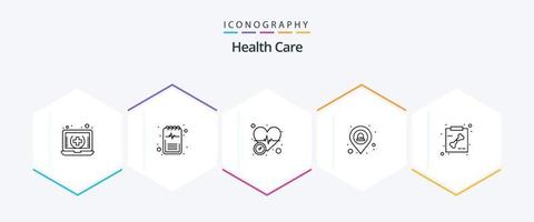 Health Care 25 Line icon pack including radiology. blood. lo. ambulance location vector