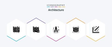 paquete de iconos de 25 glifos de arquitectura que incluye presentación de propiedades. arquitecto. planificación. herramienta. Brújula vector