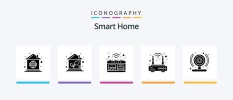 Smart Home Glyph 5 Icon Pack Including cam. router. house. modem. smart oven. Creative Icons Design vector