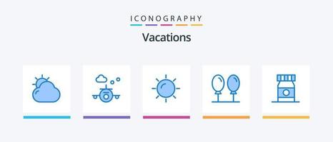 Paquete de 5 iconos de vacaciones azul que incluye . botella. playa. playa. globo. diseño de iconos creativos vector