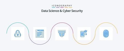 paquete de iconos azules 5 de ciencia de datos y seguridad cibernética que incluye dispositivos móviles. llave. suplantación de identidad. leva. seguridad vector