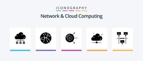 Network And Cloud Computing Glyph 5 Icon Pack Including connection. server. computer. network. cloud. Creative Icons Design vector