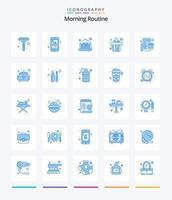 rutina matutina creativa 25 paquete de iconos azules como el periódico. taza. pastel. desayuno. taza vector
