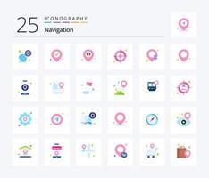 Navigation 25 Flat Color icon pack including location. gps. checked. crosshairs. map vector