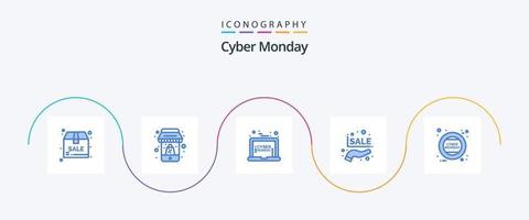 paquete de íconos cyber Monday blue 5 que incluye retención. venta de promoción. computadora portátil. porcentaje. descuento vector