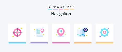 Navigation Flat 5 Icon Pack Including gear. direction. location. location. online. Creative Icons Design vector