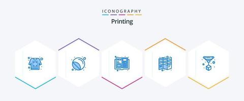 Printing 25 Blue icon pack including d print. print. stamp. fold. brochure vector