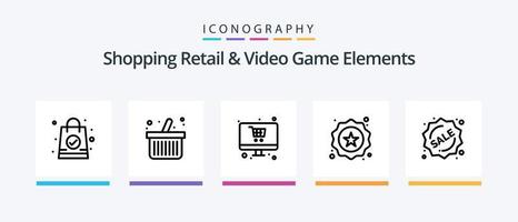 paquete de íconos de la línea 5 de elementos de compras minoristas y videojuegos que incluye . explosivo. comercio. bomba. tipo. diseño de iconos creativos vector