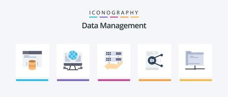 Data Management Flat 5 Icon Pack Including data. work. data. sharing. file. Creative Icons Design vector