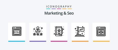 Marketing And Seo Line 5 Icon Pack Including globe. globe lock. analysis. globe. seo report. Creative Icons Design vector