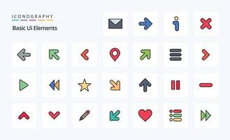 paquete de iconos de estilo relleno de línea de 25 elementos básicos de ui vector