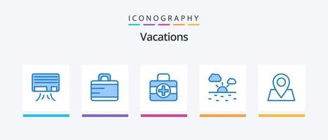 Paquete de 5 iconos de vacaciones azul que incluye . ic ubicación. mapa. diseño de iconos creativos vector