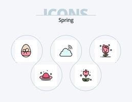 Spring Line Filled Icon Pack 5 Icon Design. growth. fly. spring. baloons. lotus flower vector