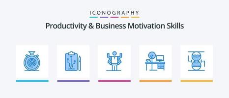 productividad y habilidades de motivación empresarial paquete de iconos azul 5 que incluye el lugar. escritorio. táctica. comodidad. Tarea múltiple. diseño de iconos creativos vector