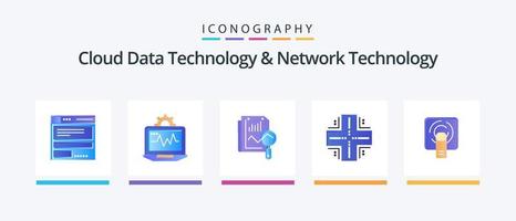 tecnología de datos en la nube y paquete de iconos de 5 planos de tecnología de red que incluye el dedo. Marco principal. archivo. centro de datos. informática. diseño de iconos creativos vector