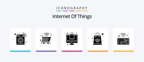 paquete de iconos de glifo 5 de internet de las cosas que incluye . móvil. en línea. mapa. las compras en línea. diseño de iconos creativos vector