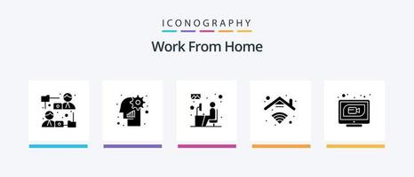 trabajar desde el paquete de iconos de glifo 5 de casa que incluye conexión. Internet. usuario. hogar. escritorio. diseño de iconos creativos vector