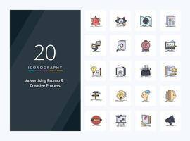 20 Advertising Promo And Creative Process line Filled icon for presentation vector