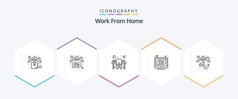 Work From Home 25 Line icon pack including internet. video. online. workstation. monitor vector