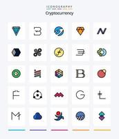 paquete de iconos llenos de 25 líneas de criptomonedas creativas como crypto. moneda criptográfica. nexo. cripto. culo vector