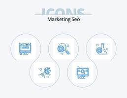 marketing seo blue icon pack 5 diseño de iconos. proceso de investigación. rueda dentada. Catálogo. buscar. motor vector