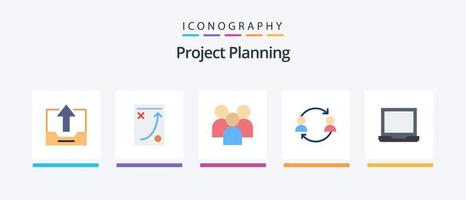 paquete de iconos de 5 planos de planificación de proyectos que incluye reemplazar. avatar. estrategia. equipo. gestión. diseño de iconos creativos vector