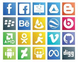 20 Social Media Icon Pack Including slideshare android beats pill github vimeo vector