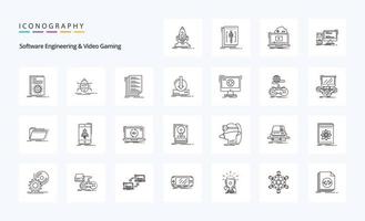 25 Software Engineering And Video Gaming Line icon pack vector