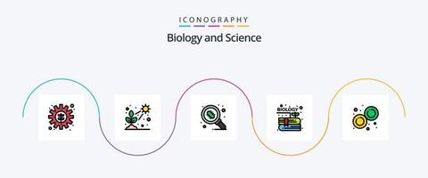 paquete de iconos de 5 planos llenos de línea de biología que incluye biología. jardín. crecer. contenido. investigación vector