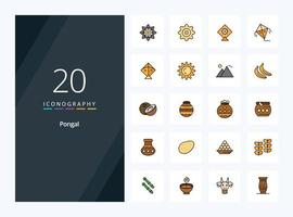 20 Pongal line Filled icon for presentation vector