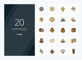 20 icono lleno de línea pongal para presentación vector