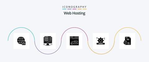 paquete de iconos de glifo 5 de alojamiento web que incluye el sistema. internet web. herramientas vector