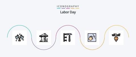 la línea del día del trabajo llenó el paquete de iconos planos 5 que incluye la herramienta. Beto. martillo. sondear. mano vector