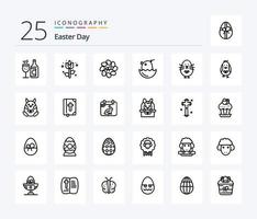 paquete de iconos de 25 líneas de Pascua que incluye el día. día festivo. pollo. Pascua de Resurrección. libro vector