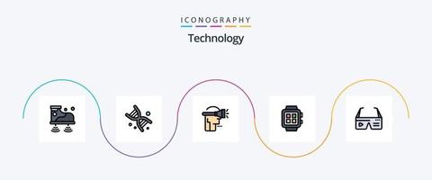 Technology Line Filled Flat 5 Icon Pack Including computer. technology. head. smart. electronic vector