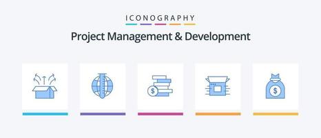 Project Management And Development Blue 5 Icon Pack Including product. business. market. product release . ghold. Creative Icons Design vector