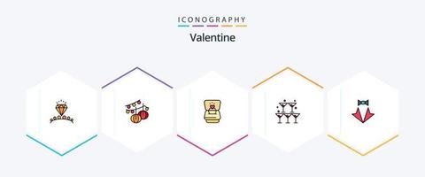 paquete de iconos de línea de relleno de San Valentín 25 que incluye corazón. boda. anillo. corazón. vaso vector