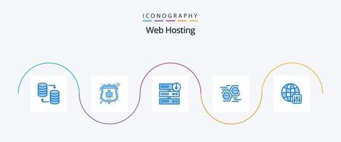 paquete de iconos azul 5 de alojamiento web que incluye digital. datos. seguridad. red. descarga del servidor vector