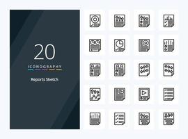 20 Reports Sketch Outline icon for presentation vector