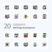 Paquete de 20 iconos de colores llenos de línea de diseño y desarrollo web, como codificación de contactos, configuración de marcadores de programación vector