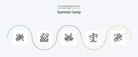 Summer Camp Line 5 Icon Pack Including flashlight. wood. bench. direction. board vector