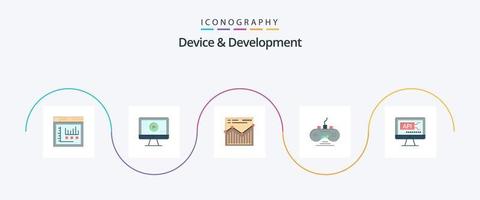 paquete de iconos de 5 planos de dispositivo y desarrollo que incluye código. almohadilla de juego análisis. control de juego. controlador vector