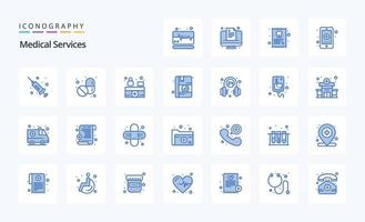 paquete de iconos azules de 25 servicios médicos vector
